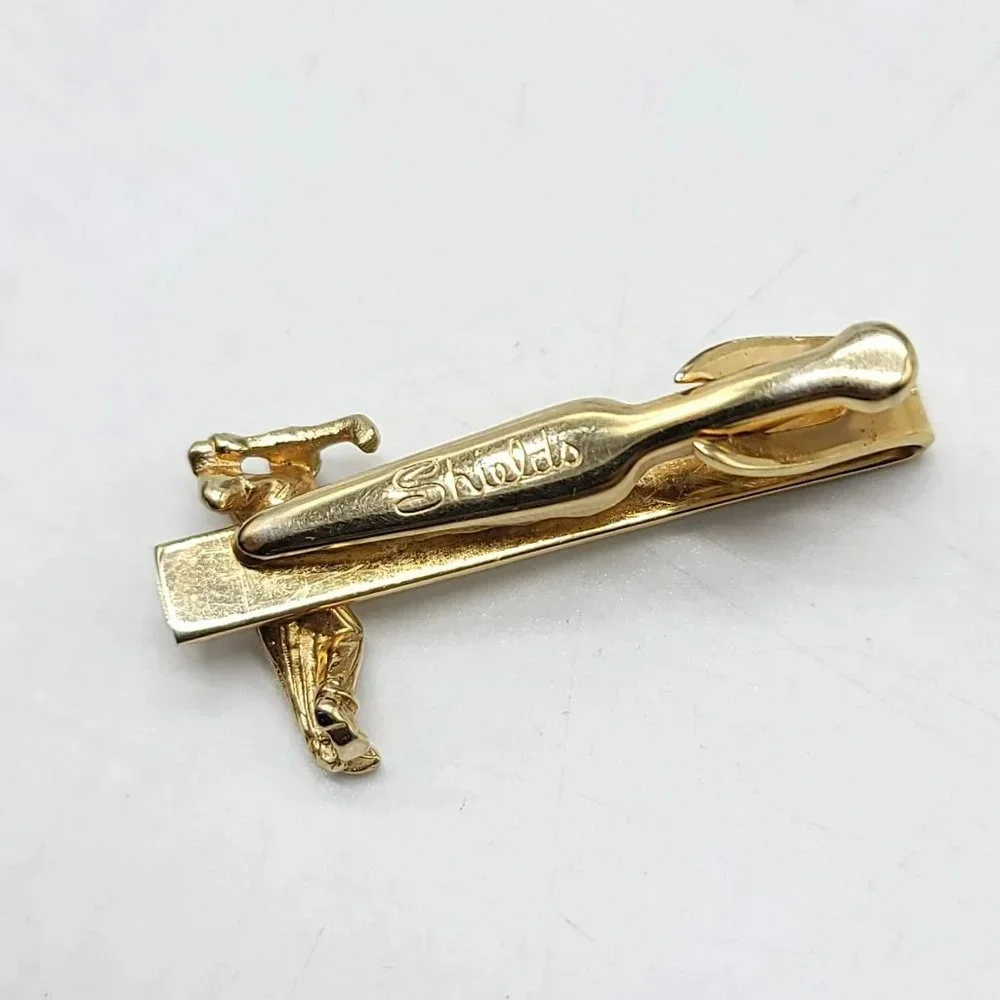 Shields Gold Tone Golf Golfer Swing Figurine Tie Clip Vintage